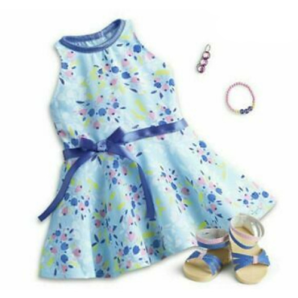 American Girl Clothes SIMPLY SPRING OUTFIT Floral Dress Shoes Bracelet Barrette! - Picture 2 of 5